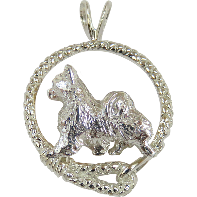 Chihuahua (Long Coat) in Solid Sterling Silver Leash Pendant