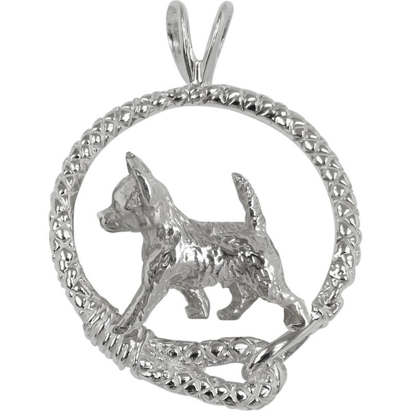 Chihuahua (Smooth Coat) in Solid Sterling Silver Leash Pendant