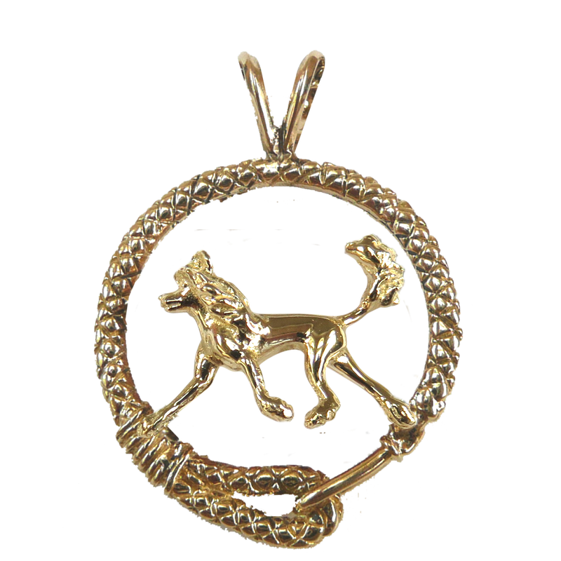 Chinese Crested Dog Solid 14K Gold Leash Pendant