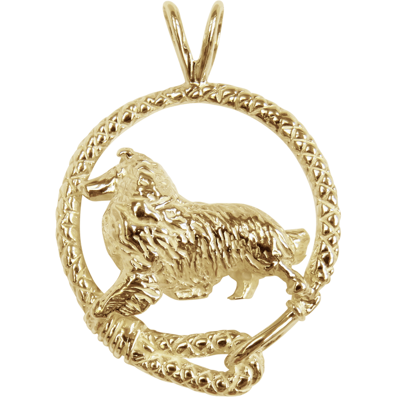 Rough Coat Collie Solid 14K Gold Leash Pendant