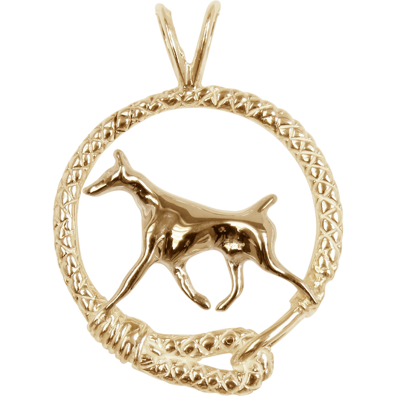 Doberman Pinscher Solid 14K Gold Leash Pendant