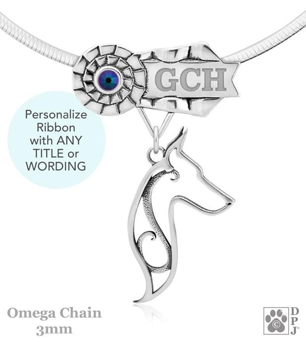 Doberman Pinscher, Cropped Ears, Head, Engravable Ribbon Charm Holder