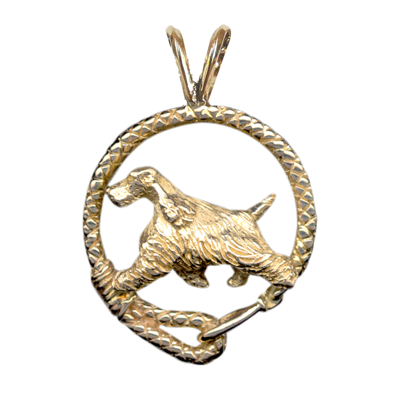 English Cocker Spaniel Solid 14K Gold Leash Pendant