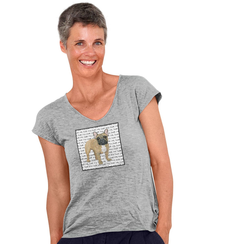 Fawn French Bulldog Love Text - Women's V-Neck T-Shirt