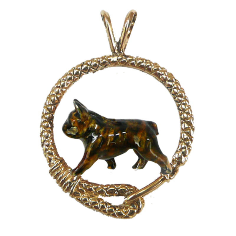French Bulldog in 14K Gold Leash Pendant Custom Enamel