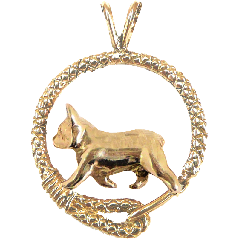 French Bulldog Solid 14K Gold Leash Pendant