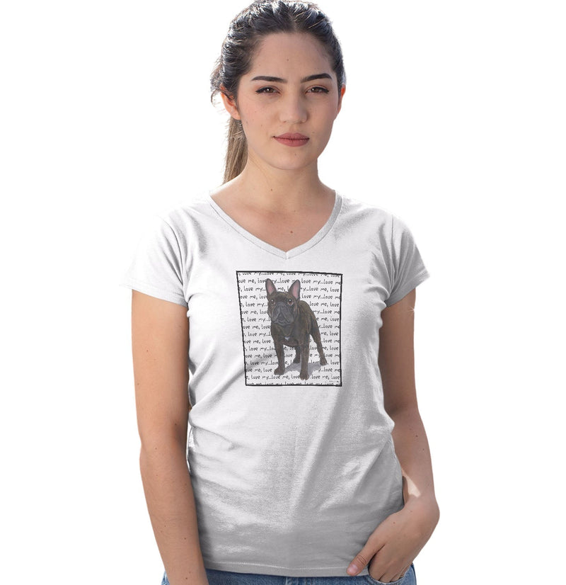 French Bulldog Love Text - Women's V-Neck T-Shirt