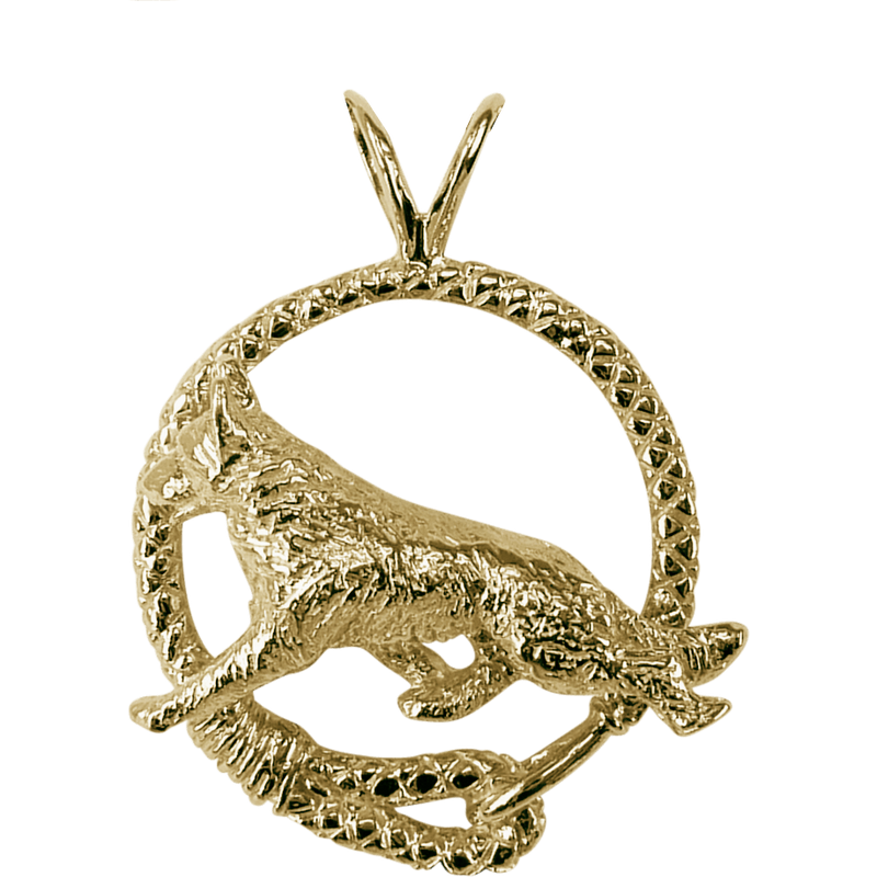Solid 14K Gold German Shepherd Leash Pendant