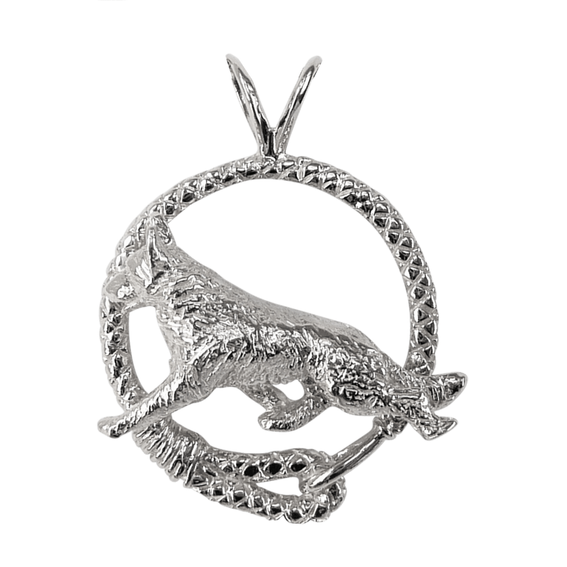 German Shepherd Dog in Solid Sterling Silver Leash Pendant