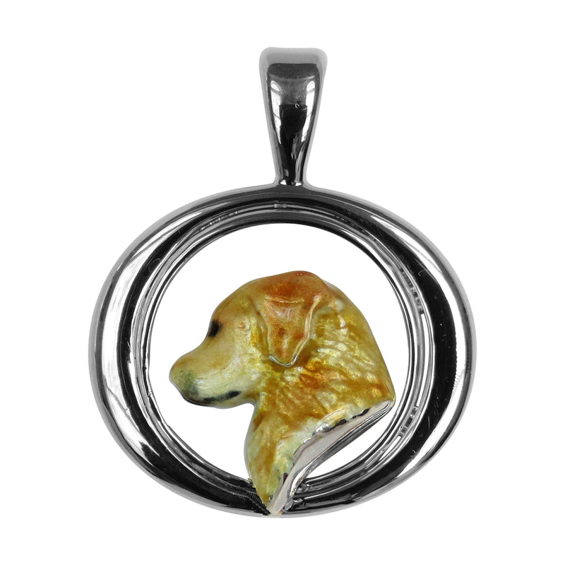 Golden Retriever in Sterling Silver Tapered Oval Pendant Custom Enamel