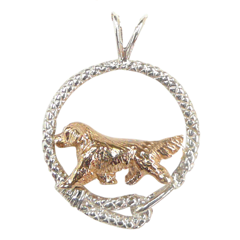 Solid 14K Gold Golden Retriever in Sterling Silver Leash Pendant