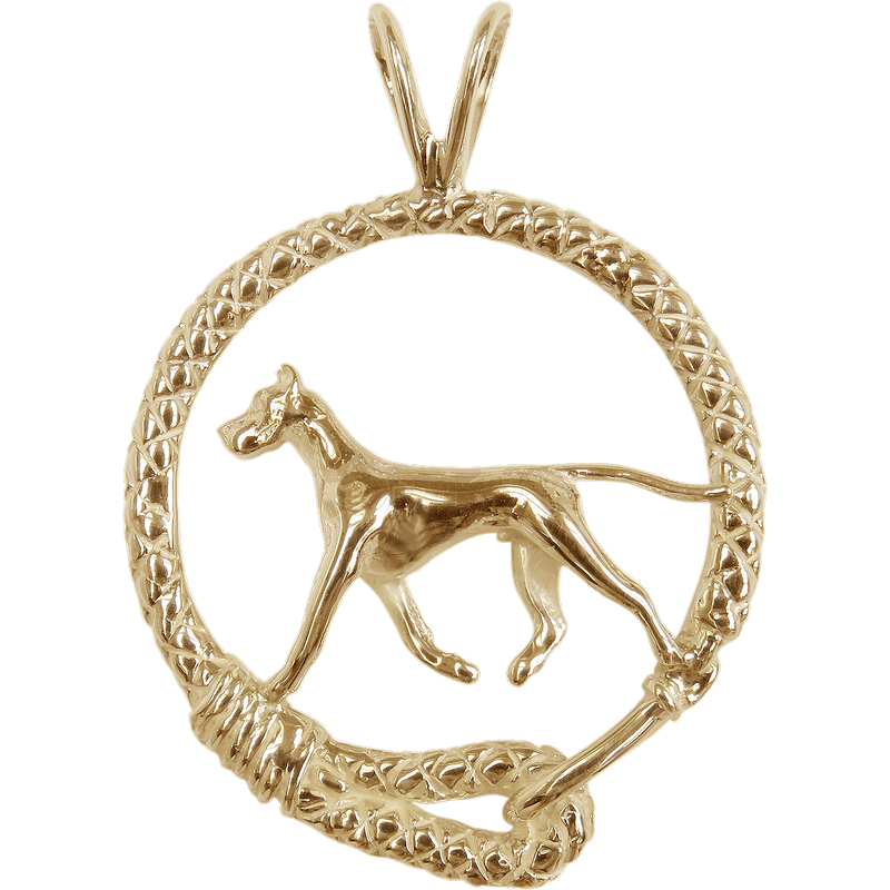 Solid 14K Gold Great Dane Leash Pendant