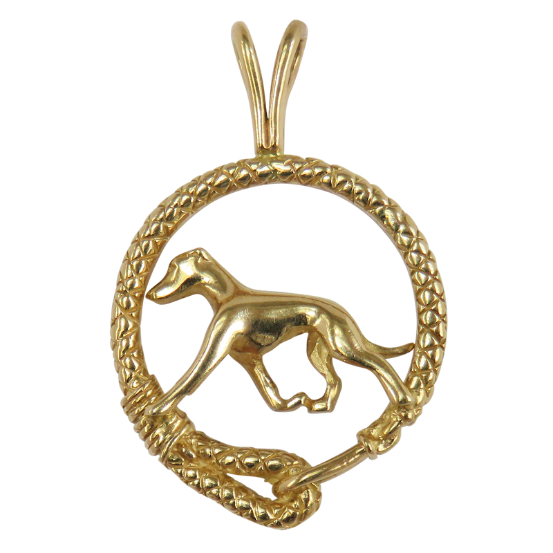 Solid 14K Gold Italian Greyhound Leash Pendant