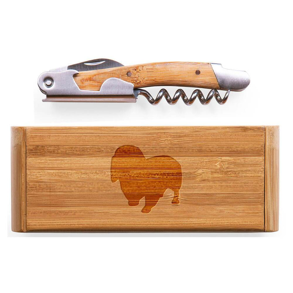 English Toy Spaniel Laser Engraved Bamboo Corkscrew with Case