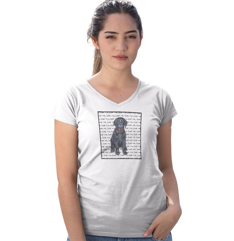 Black Labrador Retriever Puppy Love Text - Women's V-Neck T-Shirt