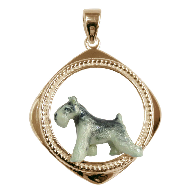 Schnauzer in 14K Gold Rhombus Frame Pendant Custom Enamel
