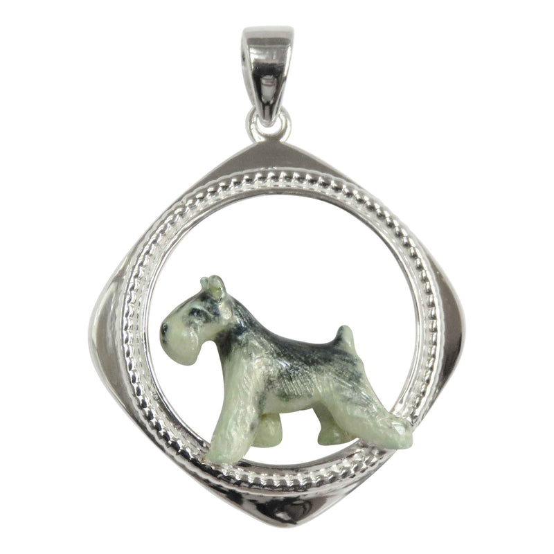 Schnauzer in Sterling Silver Rhombus Frame Pendant Custom Enamel