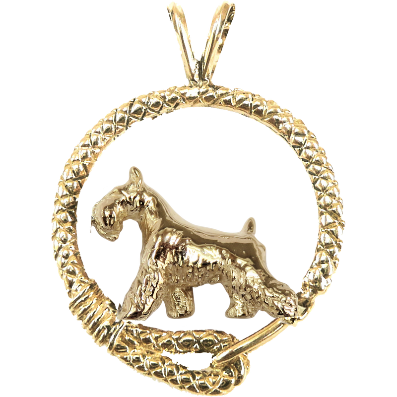 Solid 14K Gold Miniature Schnauzer Leash Pendant