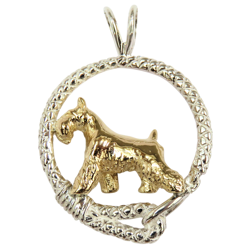 Solid 14K Gold Miniature Schnauzer in Sterling Silver Leash Pendant