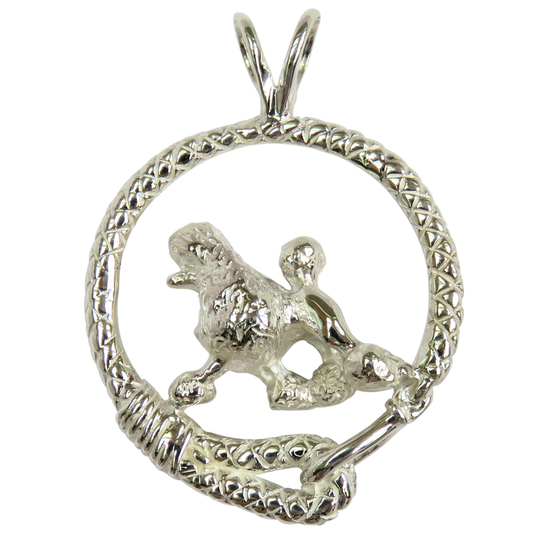 Poodle in Solid Sterling Silver Leash Pendant