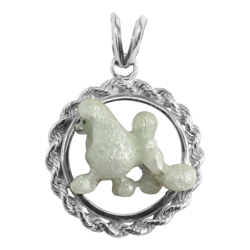 Poodle in Sterling Silver Rope Circle Pendant Custom Enamel