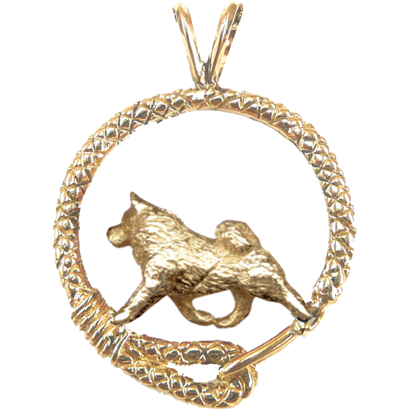 Solid 14K Gold Samoyed Leash Pendant