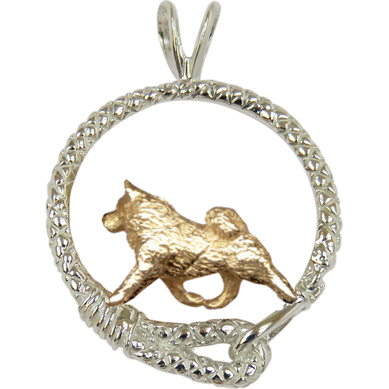Solid 14K Gold Samoyed in Sterling Silver Leash Pendant