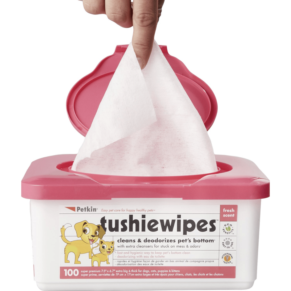 Petkin Dog & Cat Tushie Wipes, 100 count