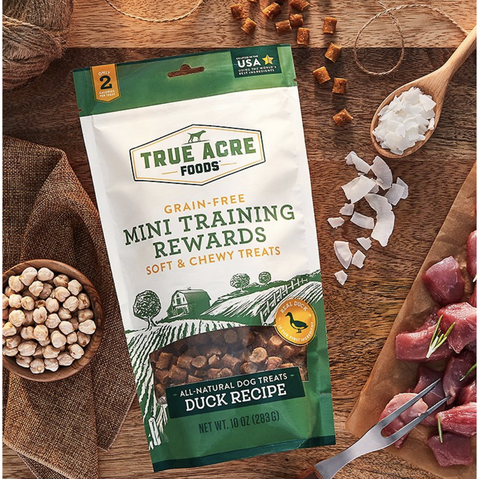 True Acre Foods Duck Recipe Mini-Training Rewards Grain-Free Soft & Chewy Dog Treats, 10-oz bag