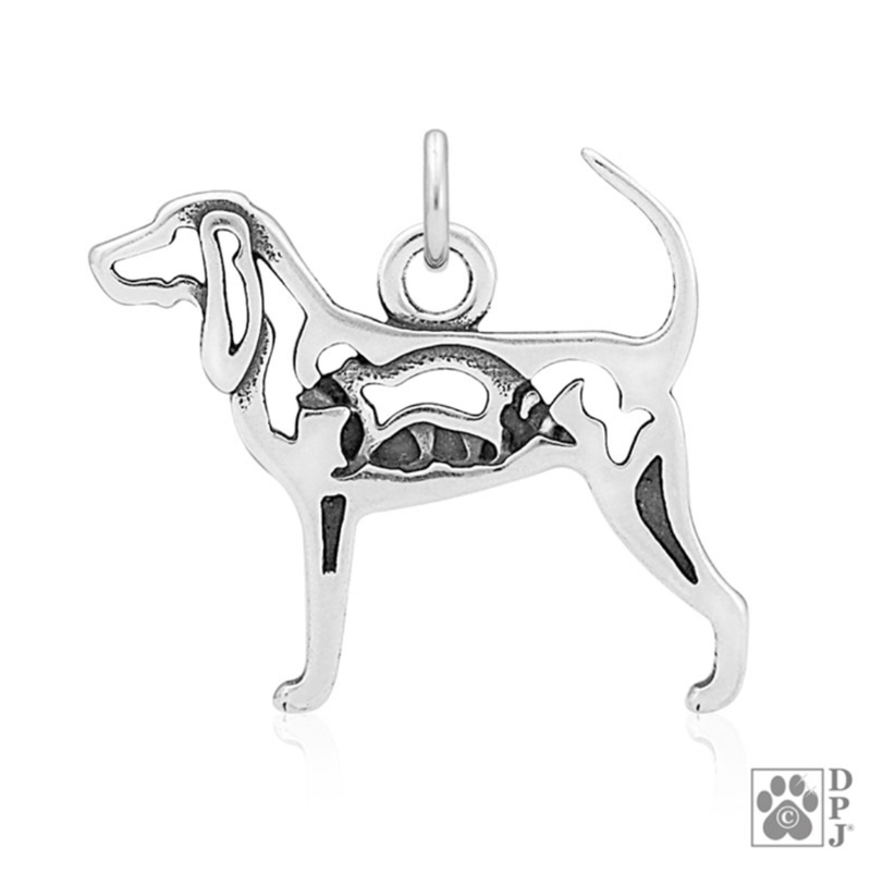 Black and Tan Coonhound Sterling Silver Pendant, Body w/Racoon