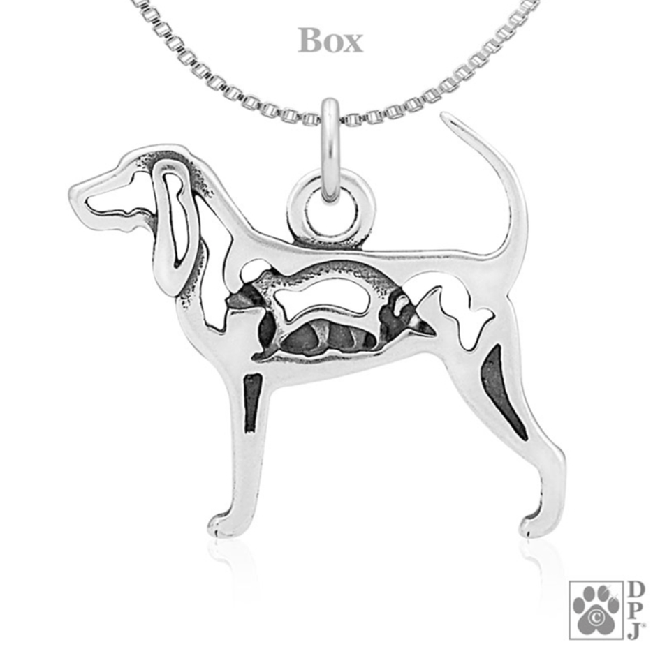 Black and Tan Coonhound Sterling Silver  Pendant, Body w/Racoon