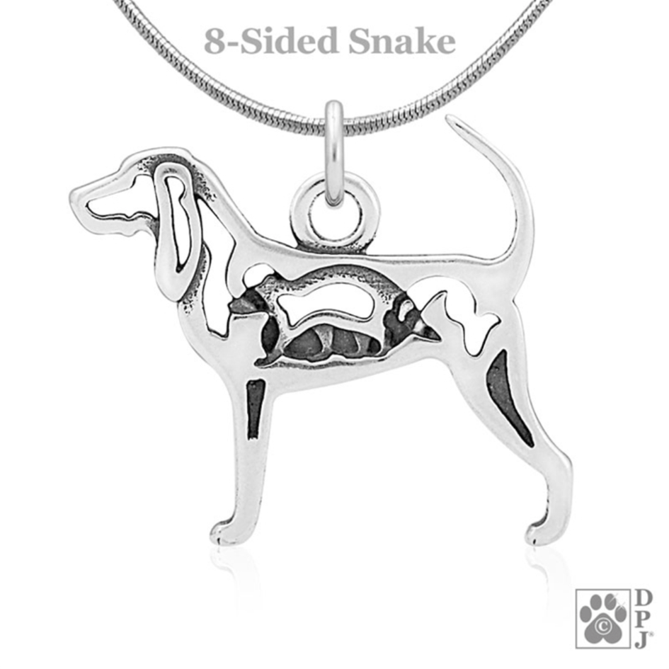 Black and Tan Coonhound Sterling Silver  Pendant, Body w/Racoon