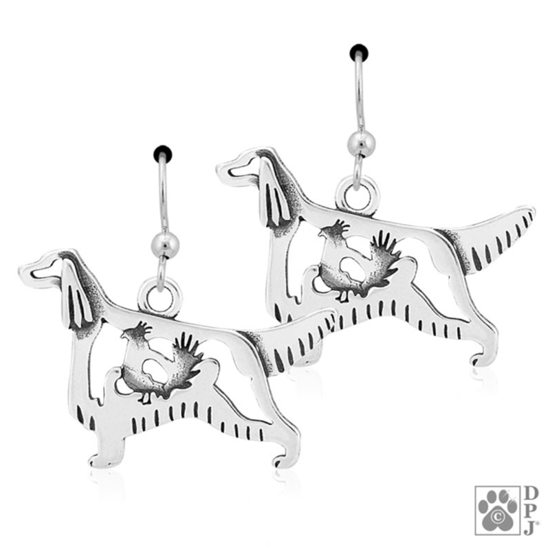 Sterling Silver Irish Setter Earrings w/Quail