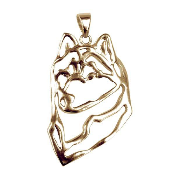 Siberian Husky 14K Gold Cut Out Pendant