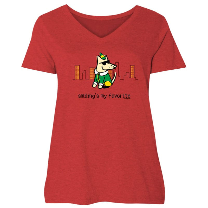 Smiling's My Favorite - Ladies Curvy V-Neck Tee