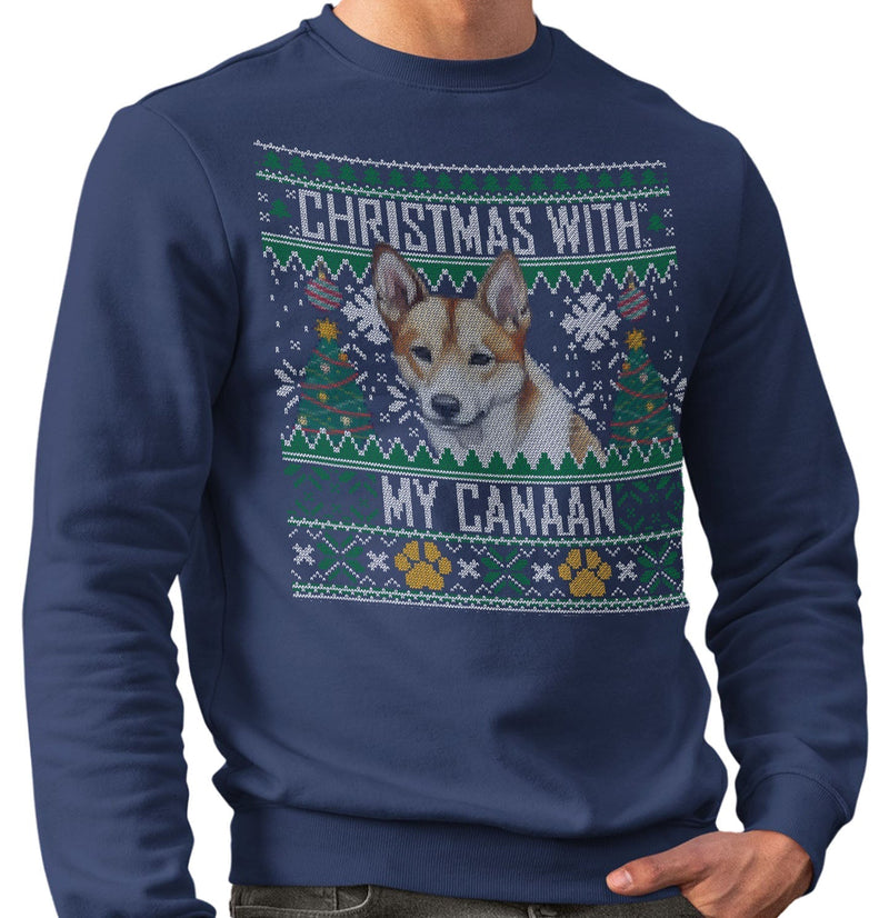 Ugly Christmas Sweater with My Canaan Dog - Adult Unisex Crewneck Sweatshirt