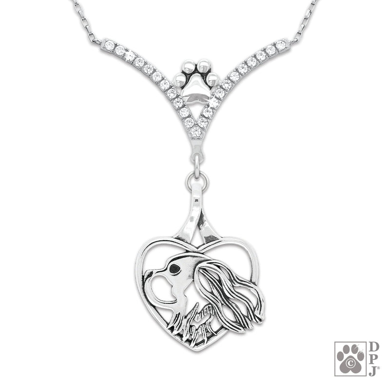 Cavalier King Charles in Heart VIP  CZ Necklace, Head