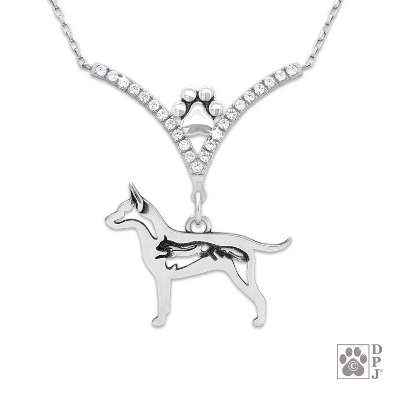 VIP Rat Terrier w/Squirrel, Long Tail CZ Necklace, Body