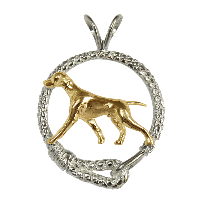 Solid 14K Gold Vizsla in Sterling Silver Leash Pendant