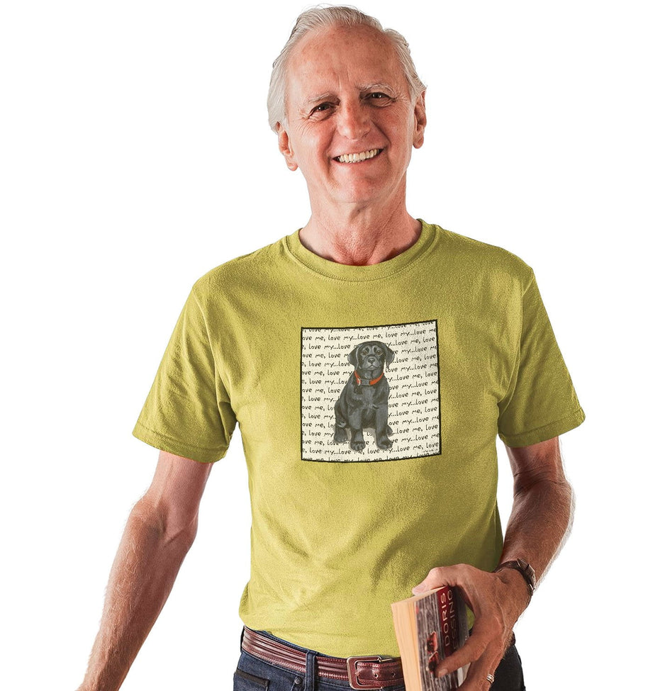 Black Labrador Retriever Puppy Love Text - Adult Unisex T-Shirt