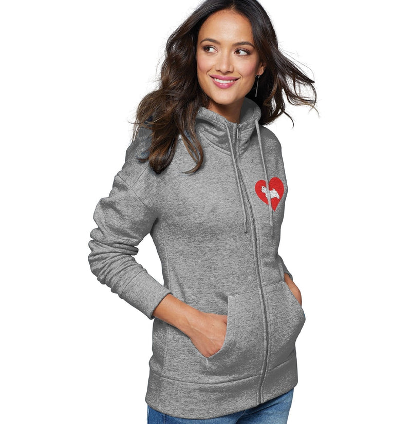 Norwich Terrier on Heart Left Chest - Full-Zip Hoodie Sweatshirt