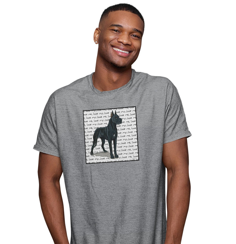 Great Dane (Cropped Ears) Love Text - Adult Unisex T-Shirt