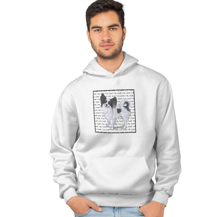 Tri-Color Papillon Love Text - Adult Unisex Hoodie Sweatshirt