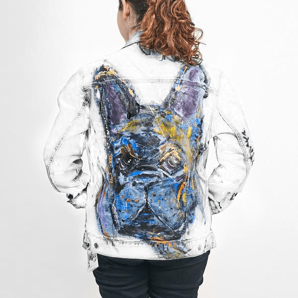 Customized Hand-Painted Dog Breed White Denim Jacket