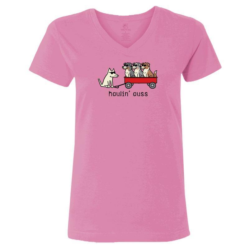 Haulin' Auss - Ladies T-Shirt V-Neck - Teddy the Dog T-Shirts and Gifts
