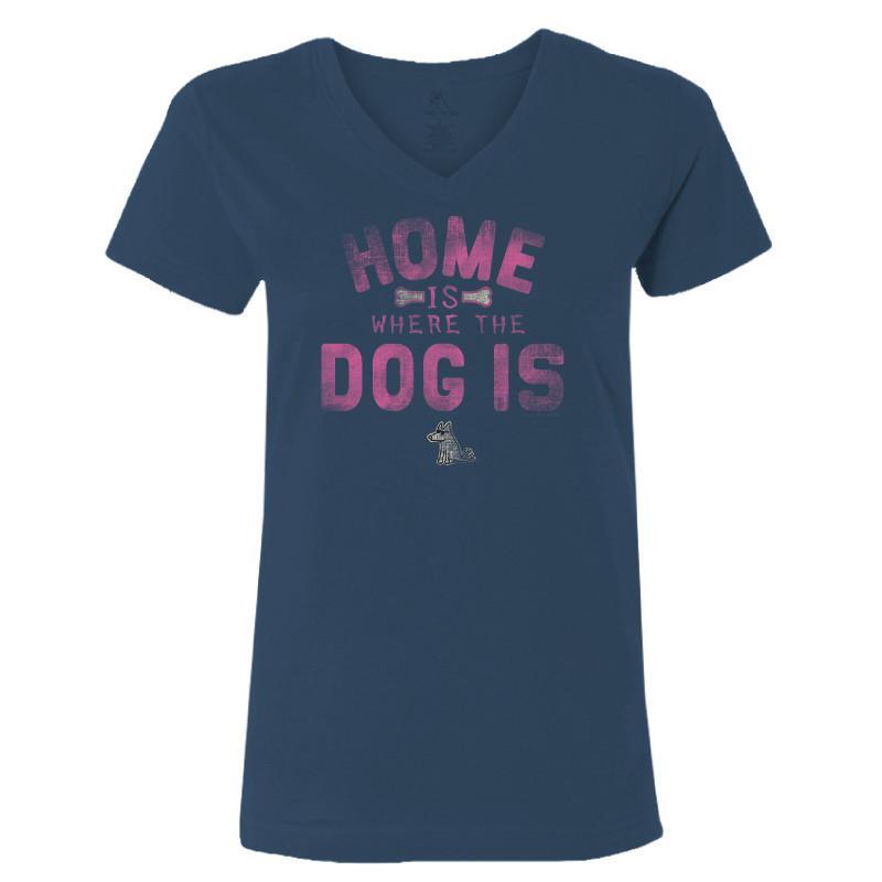 Home is Where the Dog Is (Pink Text) - Ladies T-Shirt V-Neck
