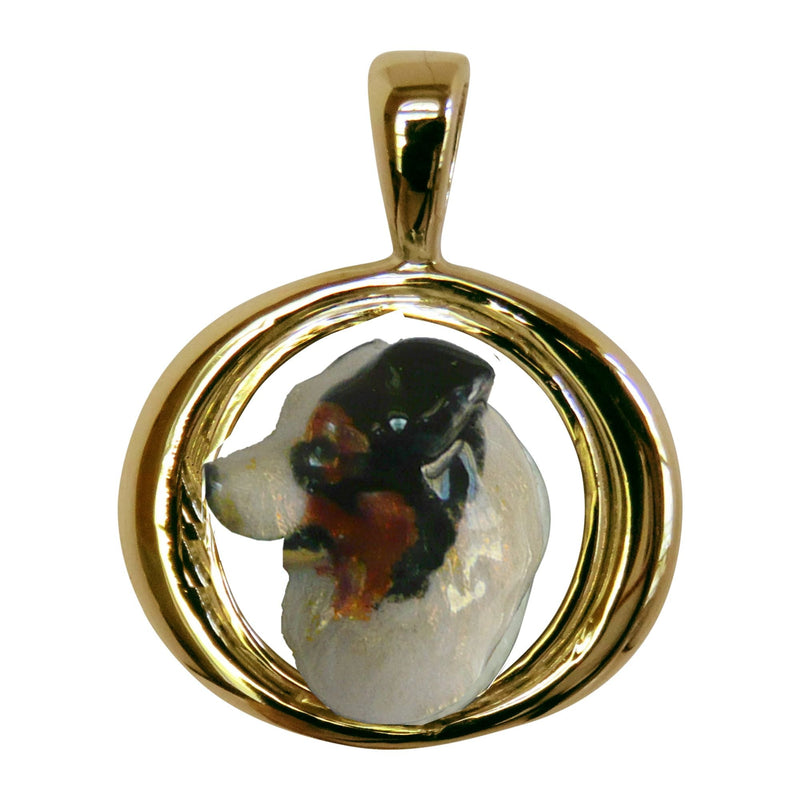 Australian Shepherd Custom Enamel in 14K Gold Tapered Oval Pendant
