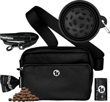 Puppington 3-in-1 Crossbody Dog Walking Bag & Treat Pouch with Slow Feeding Travel Bowl, Reflective Leash & Matching Poop Bags