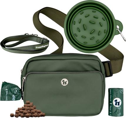 Puppington 3-in-1 Crossbody Dog Walking Bag & Treat Pouch with Slow Feeding Travel Bowl, Reflective Leash & Matching Poop Bags
