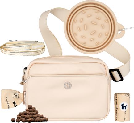 Puppington 3-in-1 Crossbody Dog Walking Bag & Treat Pouch with Slow Feeding Travel Bowl, Reflective Leash & Matching Poop Bags